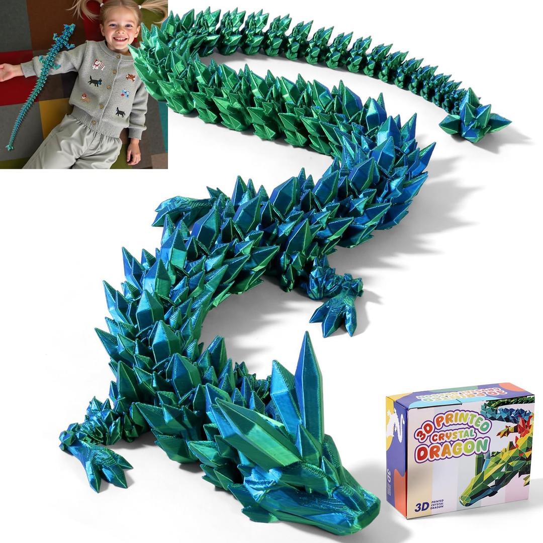 24 Inch 3D Printed Articulating Dragon - Giant, Long, and Extra Large Dragon Figure for Home Decor and Gifts (Blue Green, 24 inch)