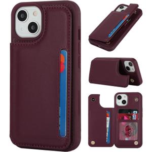 iCoverCase Compatible with iPhone 14 Case with Card Holder, Wallet Case for Women Men RFID Blocking PU Leather Protective Phone Case 6.1 Inch (Red)