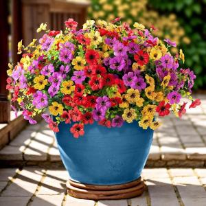 Artificial Flowers Fake Plants for Outdoors Spring Decoration, 13Bundles Silk Realistic UV Resistant Faux Flowers for Outside Planter Porch Yard Patio Garden Home Indoor, Mix