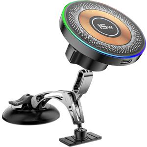 Magnetic Phone Holders for Your Car, 15W Fast Charging Car Charger, 2 in 1 Wireless Mag Safe Car Mount Stick on Dashboard Windshield, Car Accessories for iPhone 17/16/15/14/13/12 Series