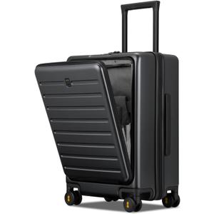 LEVEL8 Carry On Luggage with Compartment, 20 Inch Lightweight Hard Shell Rolling Suitcase with Wheels Airline Approved with Front Pocket, Double Tsa Locks, Grey (21.6" x 14.9" x 10.2")