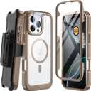 Magnetic for iPhone 16 Pro Max 6.9" Case, Compatible with MagSafe, Full Body Rugged Case with Built-in Screen Protector & Kickstand & Belt-Clip (Gold)