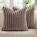 decorUhome Cozy Faux Fur Throw Pillow Covers 20x20 Set of 2 Decorative Soft Plush Striped Modern Farmhouse Boho Couch Pillow Cases with Velvet Back for Sofa Bed Living Room, Light Coffee