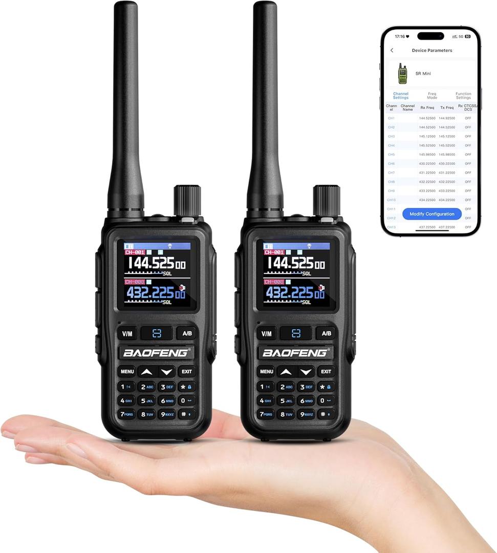 BAOFENG UV-5R Mini Dual Band Ham Radio Handheld, BT APP Programming, Dual PTT, USB-C Charging, 999CH, NOAA FM Aviation Reception, Pocket Walkie Talkie for Outdoor, Emergency, Backup, Grey [2Packs]