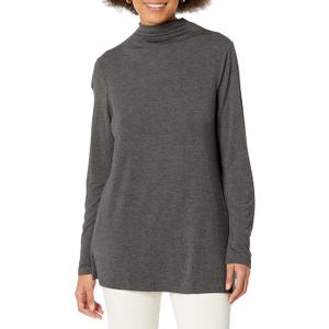 Amazon Essentials Women's Jersey Long-Sleeve Mock Neck Swing Tunic (Small, Charcoal Heather)