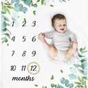 Baby Monthly Milestone Blanket Boy - Neutral Leaf Newborn Month Blanket for Boy & Girl Personalized Shower Gift Soft Plush Fleece Photography Background Prop with Wooden Wreath Large 51''x40''