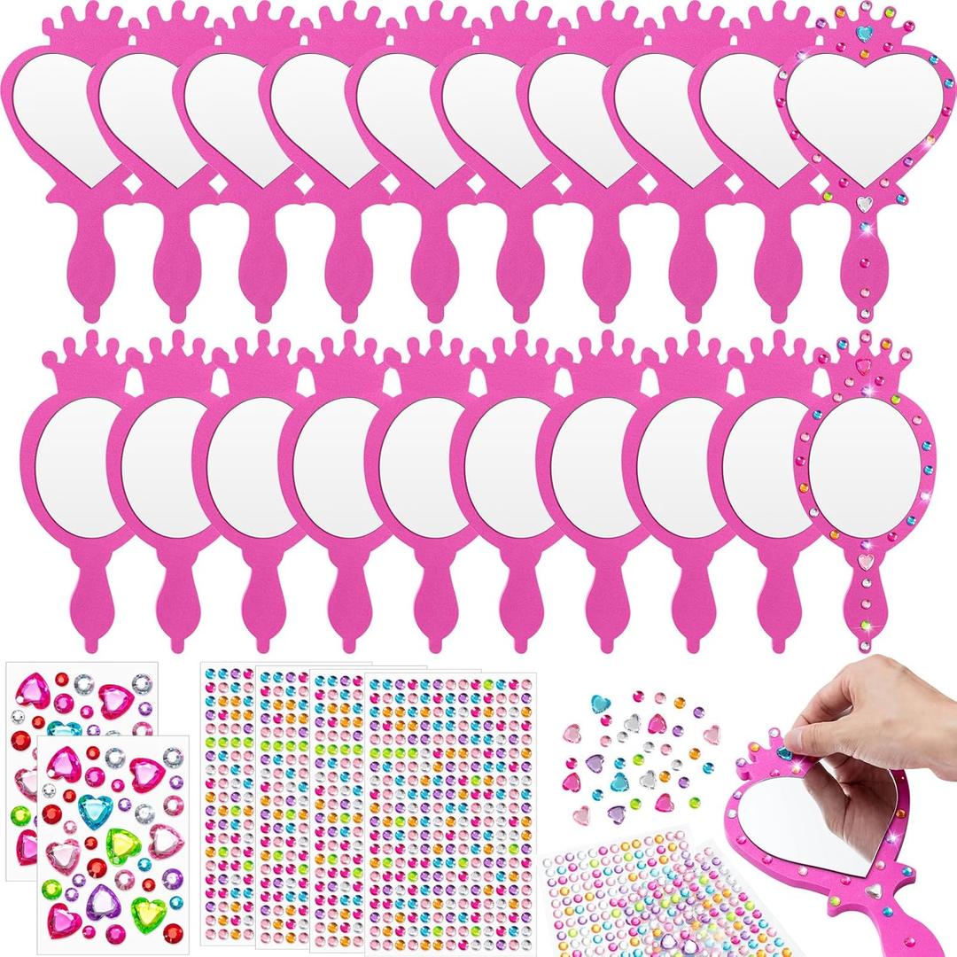 Geetery 20 Pcs Unbreakable Kids Mirror DIY Decorate Your Own Princess Mirror Mermaid Princess Foam Small Crafts for Princess Party Decorations(Pink)