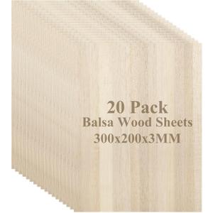 MIVIDE 20 Pack Balsa Wood, 7.8x11.8x1/8 Balsa Wood Sheet, Thin Natural Unfinished Wood Boards for Wooden DIY Ornaments, Crafts, Hobby, Model Making, School and Laser Projects200x300x3MM