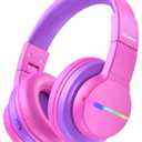 iClever BTH12 Kids Bluetooth Headphones,Colorful LED Lights,74/85dBA Safe Volume,85H Playtime,Fast Charging,Bluetooth 5.2,Over Ear Kids Headphones Wireles for iPad/Tablet/Airplane,Hot Pink