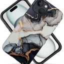 Case Compatible with iPhone 15(6.1 in),Black Gold Marble Hybrid 2-Layer Hard Shell+Silicone Scratch-Resistant Shockproof Protective Case for iPhone 15