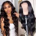 NewYou Body Wave Lace Front Wigs Human Hair for Women 4x4 Lace Closure Wigs Human Hair Pre Plucked 180% Density Brazilian Glueless Wigs Human Hair 22 Inch (Natural Black)