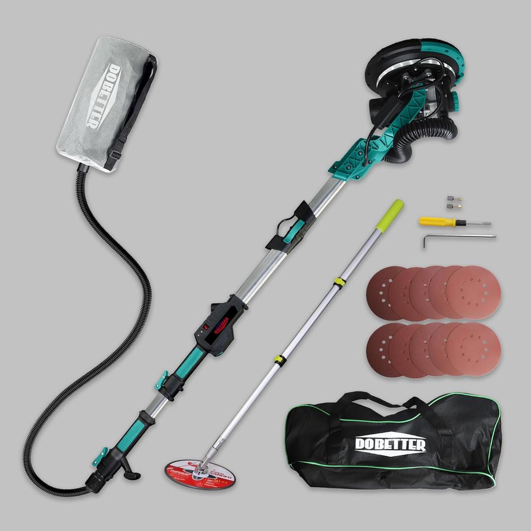 Drywall Sander And Pole Sander Set, Popcorn Ceiling Removal Tool With Vacuum Dust Collector, Led Light, 900W Power Motor 900-1800 RPM Variable Speed For Drywall, Wood Floor, Deck Sanding