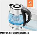 CHEFMAN Electric Kettle - 1.2L 1500W Hot Water Tea Pot with Infuser, BPA Free, Auto Shut Off, Boil-Dry Protection, Removable Lid, LED Light, Cordless Glass Electric Tea Kettle Stainless Steel