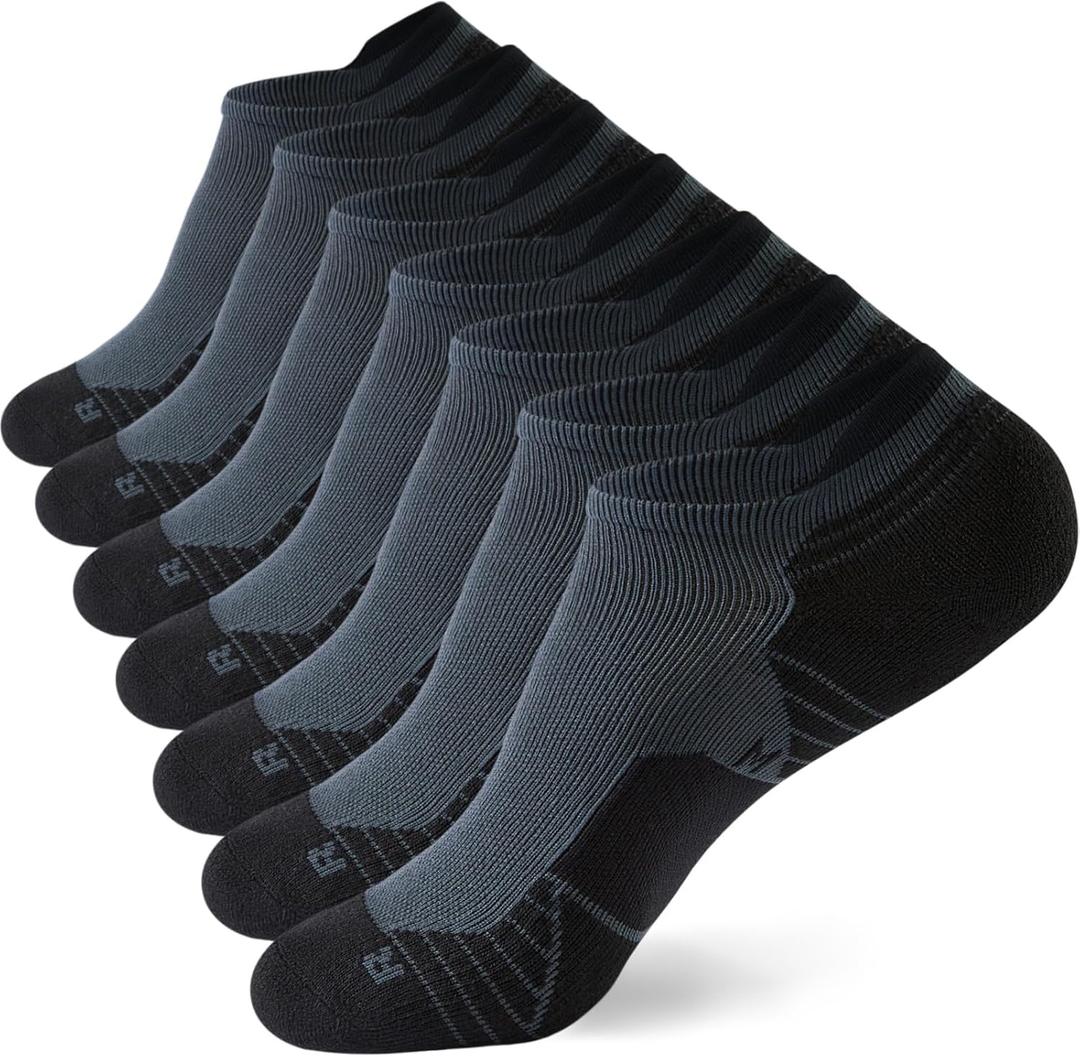 WANDER Men's Athletic Running Socks 7 Pairs Thick Quarter Socks Cushion Ankle Socks for Men Sport Low Cut Socks(7 Pairs Grey Black, Size:12-14), X-Large