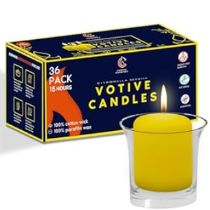 Candle Charisma Citronella Scented Votive Candles - 15 Hour Burn time - Set of 36 for Dinner, Wedding, Halloween and Holiday Decorations