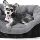 INVENHO Small Dog Bed Washable Orthopedic Calming Warming Durable Pet Bed with Anti-Slip Bottom (S (20"x19"x6"), Black)