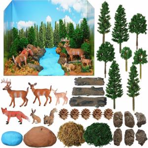 Simgoing Forest Diorama Kit Project Supplies Include Woodland Animals Figures Deer Figures Artificial Model Tree Fake Rocks Moss with Gift Box for Gifts Birthday Christmas Party Favors