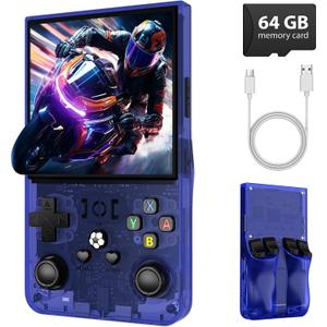 R36MAX Retro Gaming Console, Retro Handheld Games Console with 64GB TF Card, Portable Hand Held Open Source Linux System, 4.0 inch IPS HD Screen Video Game Consoles, 4000mAh Battery (Blue)