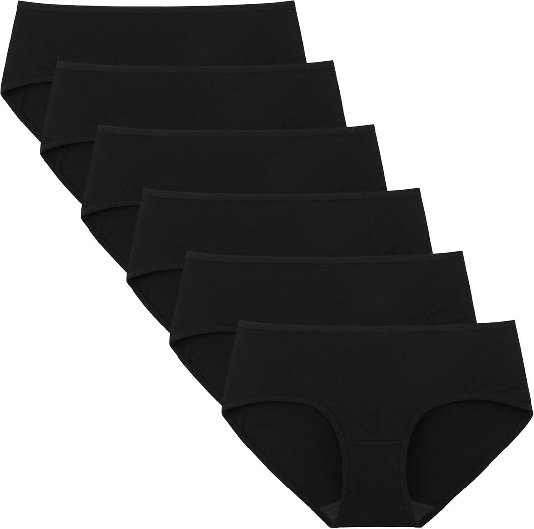 INNERSY Womens Underwear Cotton Hipster Panties Regular & Plus Size 6-Pack (Medium, Black)