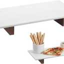 Marble Charcuterie Board Display White Cheese Cutting Footed Stand Tray with Wooden Feet 15.75"L x 8" W x 2.5" H for Vanity, Kitchen and Serving, or as a Gatherings Elegant Cheese Board Gift