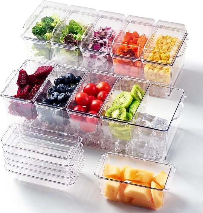 2 Pack Garnish Tray Chilled Condiment Server with 5 Small Containers