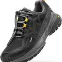 FitVille Men Waterproof Hiking Shoes Extra Wide Walking Shoes Slip-Resistant Trekking Trainers All-Terrain Quick Lace Sneakers for Travel, Camping, Running, 9.5, Black/Grey