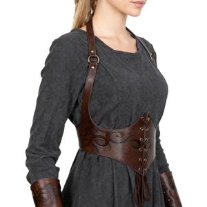 L'VOW Renaissance Leather Corset Belt Viking Leather Cinch Belt Women Halloween Medieval Accessory (Fit Waist 31.5-33.9in, Brown) M