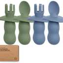 KeaBabies 2-Pack Baby Bowls with Suctions, Lids - Silicone Toddler Suction Bowls for Baby Boy, Girl, Kids, Food Grade Silicone, BPA-Free, Dishwasher Safe, Toddler Eating Essentials (Slate), KeaBabies 4-Pack Silicone Baby Spoons and Forks Set - Baby L