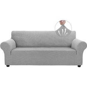 Asnomy Couch Covers for 3 Cushion Couch Stretch Sofa Covers Slipcovers, Pet Protector Furniture Covers for Dogs Cats Spandex Jacquard Fabric Small Checks Large, Silver