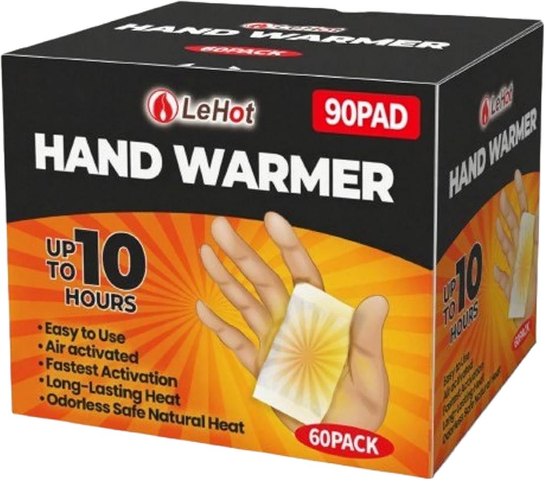 Hand Warmers - 90 Packs Hot Hands Disposable Heat Pad, Hot Hands Hand Warmers, Up to 10 Hours of Safe and Continuous Heat, Perfect for Camping, Outdoor Skiing, Fishing Ideal for Outdoors and Travel.