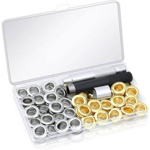 120 Sets Grommet Tool Kit 1/2 Inch, Cridoz Grommet Eyelets Kit with Setting Tools and Storage Box for Fabric, Tarps, Curtains (Silver and Gold 1/2 Inside Diameter)