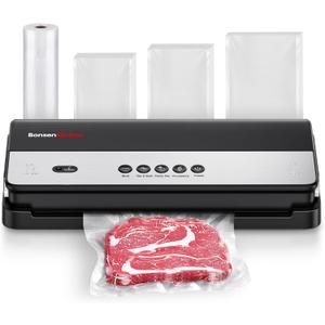 Bonsenkitchen Vacuum Sealer, Multi-Functional Food Sealer with 1 Roll Bag+ 50 Bags, Fast-Compact Design | Bag Storage | Built-in Cutter, External Vacuum System & Accessory Tube, Silver