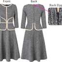 VFSHOW Womens 2024 Fall Work Business Office Dresses Tweed Crew Neck Buttons Slimming Peplum Fit and Flare A Line Dress (S)