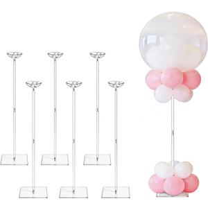 6 Pack Clear Acrylic Balloon Stand Kit, 23.6 Inch Reusable Balloon Sticks Holder with Base Perfect for Tabletop Centerpiece Party Event Decorations (23.6" 6 Pack)