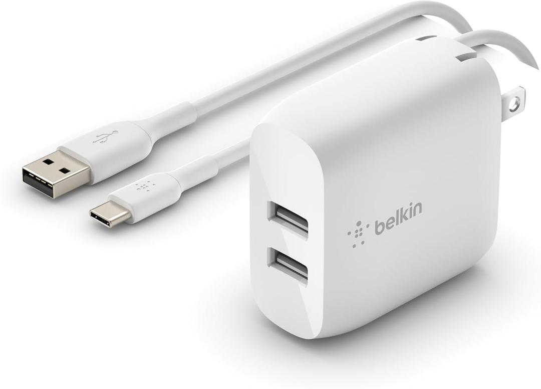Belkin 24W Dual Port USB Wall Charger w/ USB-C Cable Included - Fast Charging iPhone 16 Charger for Power Bank, iPad & iPad Pro, Samsung Galaxy S25, Google Pixel, & More