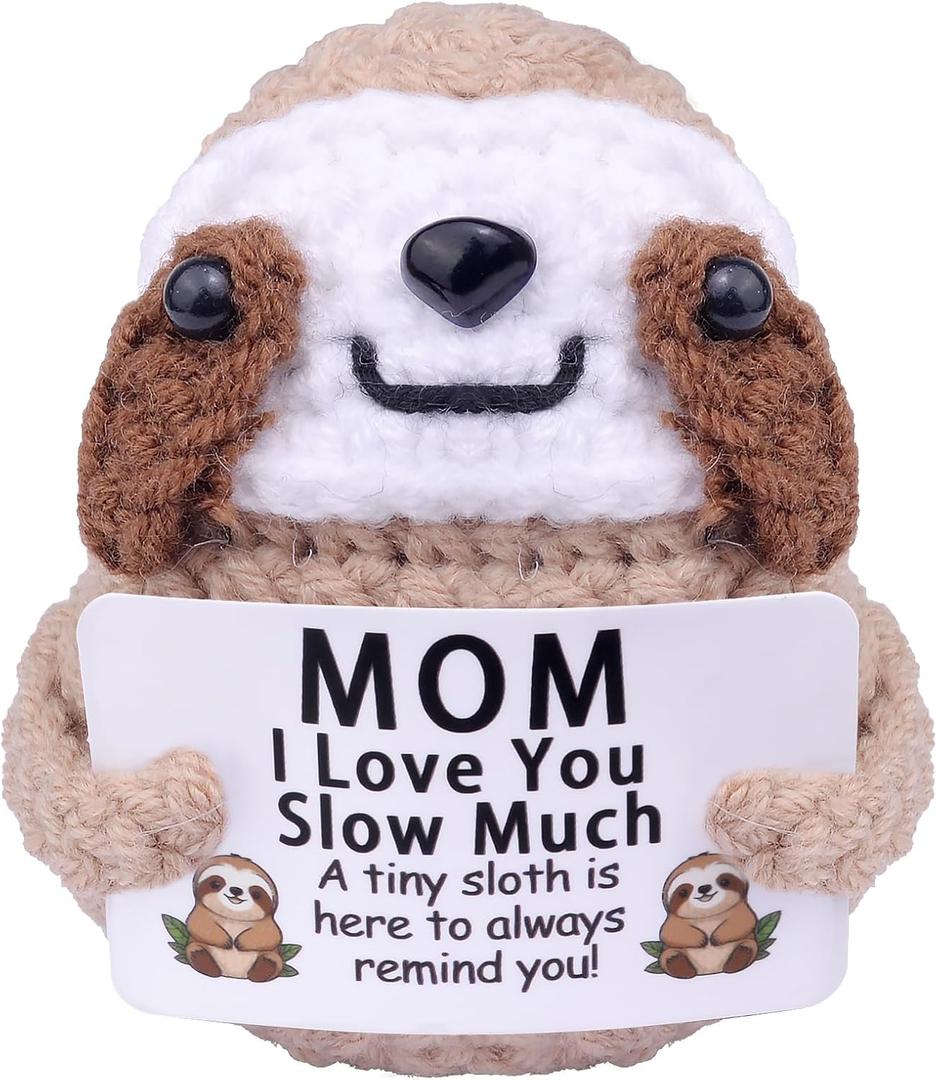 2 x Positive Crochet Sloth, Handmade Emotional Support Knitted Sloth Inspirational Gift with Positive Card for College Student Birthday Graduation Gifts(A5)