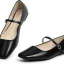 MUSSHOE Womens Ballet Mary Jane Flats Shoes Adjustable Strap Comfortable Square Closed Toe Versatile Chic Footwear with Latex Insole (8, Black)