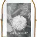 4x6 Brass-tone Arched Metal Floating Picture Frame, Double Glass Tabletop Display, Modern Minimalist Photo Frame for Home & Office Decor