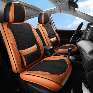 Leather Car Seat Covers,Car Seat Covers Full Set,Automotive Seat Covers 5 Seats,Fit for Most Cars SUVs Sedans Hatchbacks Crossovers,Breathable Waterproof Full Wrapping Edge Seat Covers BrownBlack