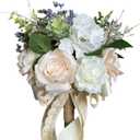 White Bridal Bouquet for Bride, 9Inch Ivory Wedding Bouquets for Bride, Artificial Roses Flowers Wedding Decoration