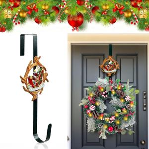 Cast Iron Wreath Hanger for Front Door, Santa Sleigh Adjustable Over The Door Hoo Kwreath Stand, Heavy Duty Door Wreath Hanger and Wreath Hook for Fall and Christmas Holiday Decorations.