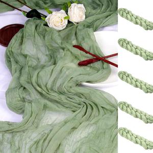 5 Pack 13.3Ft Long Cheesecloth Table Runner Sage Green,160In Rustic Boho Gauze Table Runner Cheese Cloth for Weddings Bridal Baby Shower Birthday Parties Sage Sheer Table Scarf Decorations Bulk
