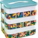 3 Layers Toy Organizer Bins with Compartments, Building Blocks Storage, Storage Containers for Building Brick Storage, Plastic Stackable Organizer Bin Toy Chest (Green 3 Layers)