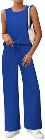 BB&KK Womens 2 Piece Outfits Summer Button Round Neck Sleeveless Top Wide Leg Pant Lounge Sets Vacation Travel Outfits, Size S BB&KK Womens 2 Piece Outfits Summer Button Round Neck Sleeveless Top Wide Leg Pant Lounge Sets Vacation Travel Outfits, Size S