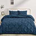 Amazon Basics Soft, Lightweight King Size Comforter Sets, All-Season Down-Alternative 3-Piece Bedding Set, Pinch Pleat Design, Navy Blue