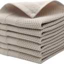 Mia'sDream Cotton Dish Cloths Dish Rags Waffle Weave Kitchen Towel, Soft and Absorbent Dish Towels Hand Towels for Kitchen, 12inchx12inch 6 Pack (Khaki)