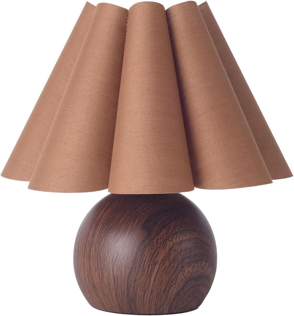 KUNJOULAM Cute Small Table Lamp, Modern Bedside Nightstand Lamp with Coffee Fabric Lampshade, Metal Base for Bedroom Home Office Decor (Without Buld)