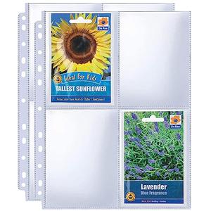 480 Pockets 3.5x5” Seed Packet Sleeves, 60 Pack Double Sided 4 Pocket Seed Organizer Sheet,Heavy Duty Garden Seeds Storage Pages for 3 Ring Binder, 8.5x11” Top Loading Clear Photo, Index Card Sleeves