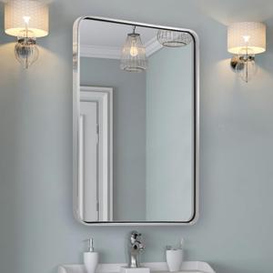 ANDY STAR Chrome Mirrors for Bathroom, 24x36 Rounded Rectangle Mirror, Chrome Bathroom Vanity Mirror, SUS304-Anti-Rust, Wall-Mounted Horizontal/Vertical 1 Deep