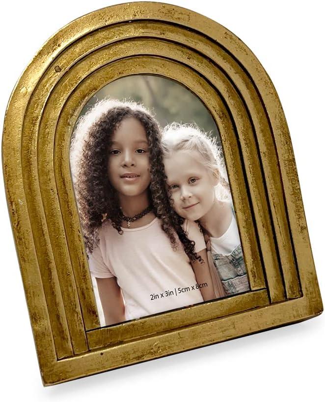 Isaac Jacobs 2x3 Vertical Gold Arc Resin Picture Frame with Gradient Design, Decorative Photo Frame, Tabletop & Wall Display, Hanging Display & Home Decor (2x3, Gold)